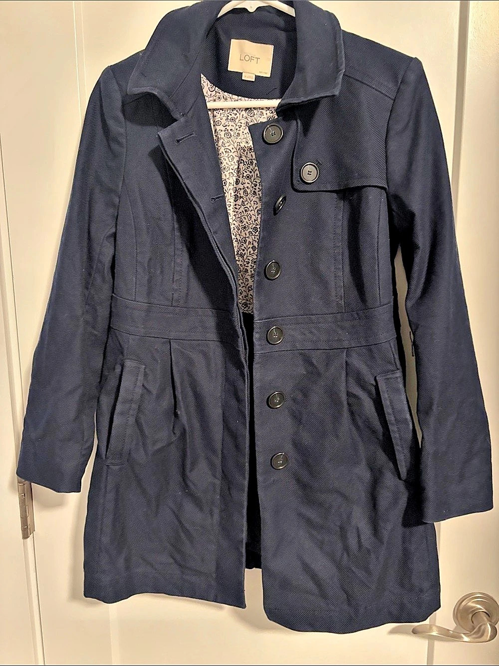 LOFT Petite Trench Coat in Navy Excellent Condition